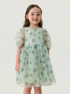 Marc&Janie | 2pcs Tea Green Polka Dot Girls Dress Summer New