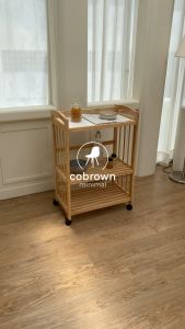 Cobrown Minimal ชั้นวางของรุ่น Samsung ชั้นวางมีล้อลากทอมเกรโฟนเบื้องเซรามิก ชั้นไม้ยางพารา