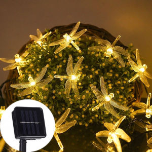 Solar Dragonfly String Lights Outdoor Garden Fairy Lights with 8 Modes Waterproof Solar Powered for Patio Yard Christmas Decor