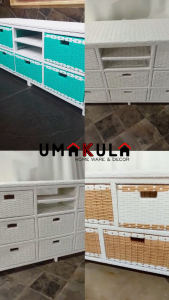 Lemari Rak Rotan Sintetis 6 Laci Buffet Bufet Meja TV 43 inci Ruang Tamu Minimalis Murah Terbaru