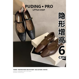 French Style High Heels Womens Shoes Leather Version Increased Height Evening Wind Single Shoes Mary Janes Fashionable Flats