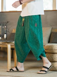 Summer Mens Thin Seven-Five Casual Pants Embroidered Cotton-Like Loose Fit Harem Trousers Comfortable Breathable Lightweight