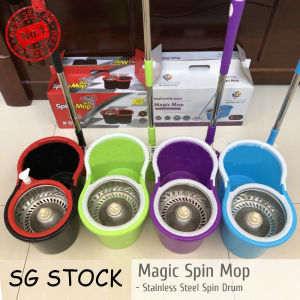 (SG STOCK) 360 Degree Spin Mop / Spin Rotate Dry Mop / Durable Stainless Steel with Pole and 3/5 Refills
