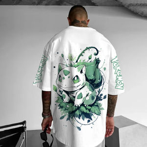 Pokémon Japanese Anime Peripheral Bulbasaur Short Sleeve T-Shirt Pokémon Summer Mens Fashion Breathable Sports Top