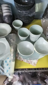 Chén có tai nhựa melamine vân đá xanh / kem / ngọc / cát xanh - CO 39: 13.7 x 11.8 x 2.8 cm