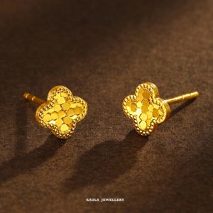 Pure Silver Gold Plated Honeycomb Four Leaf Clover Earrings Women Shiny Lucky Grass Ear Jewelry Gift Original Design Fashionable