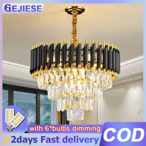 GEJIESE crystal chandelier light modern design sala crystal pendant light drop lights with 6pcs E14 bulbs 3 color dimming crystal chandeliers for high ceiling low ceiling dinning room living room