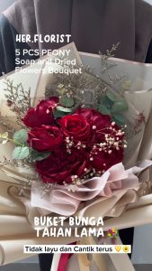 HER.FLORIST [PEONY] 5pcs SoapFlower Artificial and Dried Flower Bouquet / Buket Bunga Sabun Peony Aritificial Rose dan Bunga Kering / Kado / Hadiah Unik