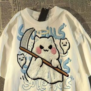 PAZHAOLANG | Plus Size 300kg US Style Cat Graphic Loose Fit Short Sleeve T-shirt
