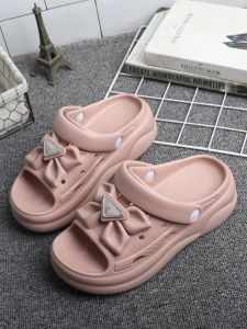 Comfortable Butterfly Knot Hole Hole Shoes Women Summer Trendy Two Use Slope Heel Casual Beach Thick Bottom Anti Slip Slippers