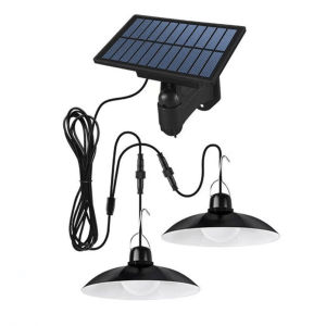 [VODF] Double-Head Solar Pendant Light Outdoor for Chicken Coop Garden Patio and Barn