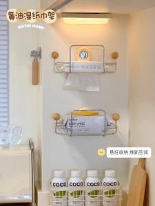 Kitchen Wall-Mounted Suction Cup Tissue Holder Wet Wipes Storage Box Paper Towel Rack No-Punching Required Organizer