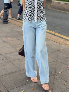 กางเกงยีนส์ทรงตรงเอวสูง ทรงหลวม สไตล์ฮาราจูกุ ฤดูร้อน 2025 กางเกงยีนส์ทรงตรงยาวลำลองสไตล์เกาหลีสำหรับผู้หญิง กางเกงขายาว