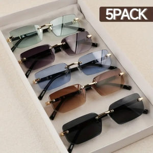 5pcs MenS Y2K Style Square Frameless Fashion Glasses Decorative Lens Design Regular Size for Daily Casual Wear