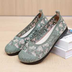 2023 Summer Traditional Beijing Cloth Shoes for Women Casual Mesh Breathable Embroidered Vibrant Color Flat Heel Mom Shoes