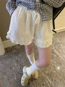 Quần Short Ren Viền Ngọt Ngào Cỡ Lớn Cạp Chun Thường Ngày Cho Nữ Quần Ống Rộng Cạp Cao Mùa Hè 2025 Xu Hướng Hàn Quốc