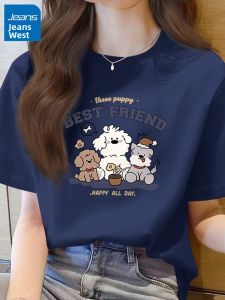 Jeanswest | Slimming Casual T-shirt Womens Summer Dark Blue Cotton Short Sleeve