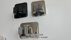 304 Stainless Steel Mop Broom Holder Wall-Mounted Waterproof Bathroom Kitchen Organizer Strong Adhesive Hook No Drill