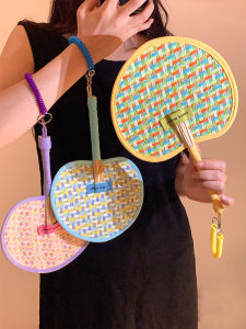 Handwoven Durables Summer Ins Style Handheld Fan Cute Portable Mini Fan for Daily Use Wheat Straw Material Fresh Trend