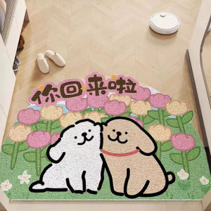 พื้นรองเท้ารูปสุนัขลายเส้น ผ้าฝ้าย ป้องกันการลื่น ทนทานต่อการสึกหรอ ป้องกันการเปื้อน สำหรับประตูทางเข้าบ้าน