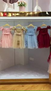 ali9 Baby Baptism Gown Tulle Tutu Dress Baby Beaded Flower off-the-Shoulder Gown Bow Girls Gown