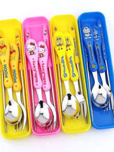 Bộ Đồ Ăn Bằng Thép Không Gỉ 304 Dễ Thương Bộ Ba Món Bát Đĩa Thìa Đũa Cầm Tay Cho Trẻ Em Bộ Đồ Ăn Cho Bé