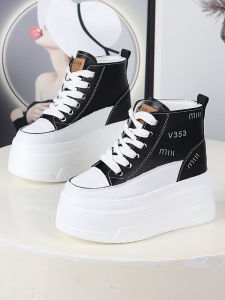 Thoải Mái Cao Áo Giày Gót Dày Tăng Chiều Cao 12CM Người Ngắn Thoải Mái 10CM Thon Gọn Trắng Giày Đơn Dễ Thương Chất Liệu PU Phong Cách