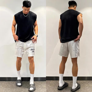 เสื้อยืดคอกลมแขนกุดผ้าฝ้ายแท้สไตล์อเมริกัน สำหรับผู้ชาย ฤดูร้อน สีสันสดใส แฟชั่นสตรีท ดีไซน์สปอร์ต เสื้อกั๊ก