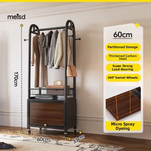 MEISD | Vintage Style Integrated Clothes Rack & Nightstand Wood Pattern
