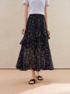 INMAN | French Ruffle Floral Asymmetric Tiered Midi Skirt