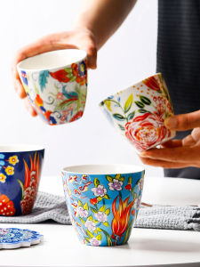 Creative Hand-Painted American Ceramic Straight Cup Tea Cup Set Drinking Water Cup 400ml Small Fresh Style Home Use Cup