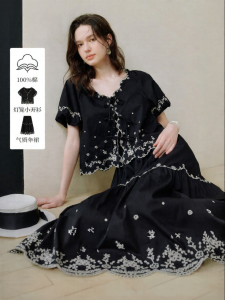 INMAN | Inman Retro Embroidered Belted Shirt Set Women Summer 2025 New Holiday Style Bubble Sleeve Elegance Blouse Casual Loose Fit Cotton Short Sleeve V-neck