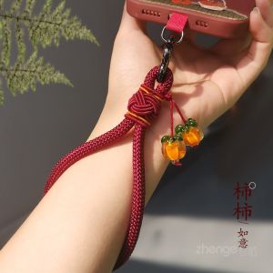 Zhenge Fresh Artistic Short Phone Case Handmade Woven Nylon Keychain Camera Accessory Durable Lanyard Bag Ornament