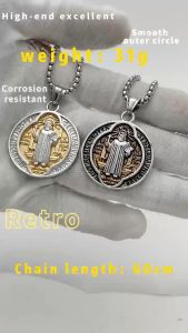 Vintage Saint Benedict pendant Catholic Roman cross stainless steel necklace