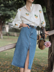 Bela Studio High เอว ผ่าชาย ย้อนยุค พรางหุ่น หลากหลาย เดนิม Mini กระโปรง เดินทาง เรียบง่าย สูง เอว ทรงเอ ผ้าฝ้าย Blend กระโปรง