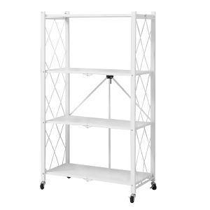 Multipurpose Shelf ชั้นเก็บของ ชั้นวางของ ชั้นวางพร้อมล้อเลื่อน มีล้อเคลื่อนที่หมุนได้ พับเก็บได้ ชั้นวางเหล็ก - Brown