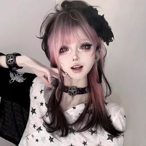 MONLEYTA | Womens Long Straight Hair Wig Thin Summer Style Natural Looking Full Head Airy Bangs Sweet Lolita Round Face Popular JK