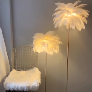🎃🎃Feather Floor Lamp Nordic Living Room Sofa Bedroom Decorative Lamp Atmosphere Lamp with Electroplated Base