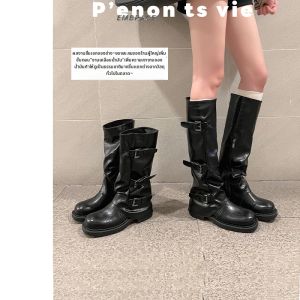 Heel-Height Increasing Knight Boots for Women Black Medium-High Top