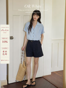 Stripe Blue Short Sleeve Summer Retro Loose Fitting Commuter Shirt