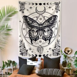 ผ้าแขวนผนังลายผีเสื้อโบฮีเมียน VIKAMA ผ้าตกแต่งผนังสไตล์วินเทจสำหรับห้องนอน ห้องนั่งเล่น ตกแต่งบ้าน