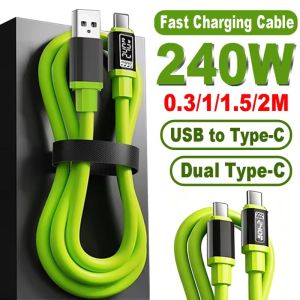 2026 New USB To Type C Data Cables 240W Green Bold Fast Phones Chargers Cord For Xiaomi Huawei Samsung