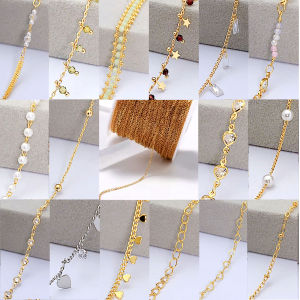 14K Gold Plated Copper Cross Chain Pearl O-Link Heart DIY Bracelet Accessories Fine Chain Fashion Jewelry Supplies