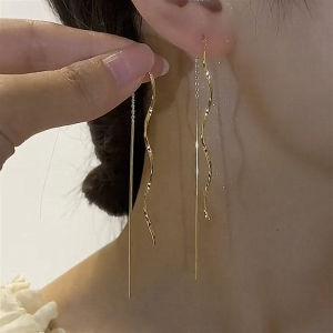Long Tassel Wave Ear Wire Womens Fashion Jewelry Slimming Face Shape Elegant Draping Earrings Korean Style Alloy Ear Studs