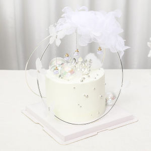 Birthday Cake Decoration Butterfly Feather White Lace round Ring Ornament Baking Western Pastries Decorative Hanging Pendants