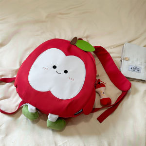 Cute Apple Cartoon Backpack Womens Commuter Style Soft Shoulder Bag Student Travel Pack 2025 New Design Nylon Material