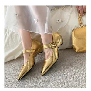 Leather Mary Janes High Heels Womens Chunky Block Heel Pointed Toe Shoes Spring Autumn Seasonal Slip-On Fashion Single Shoes