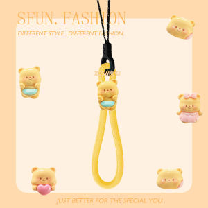 Cute Yellow Bear Lanyard Ring Buckle Key USB Flash Drive Earphone Anti-Lost Accessory for Women Camera Ccd Digital Device Decoration