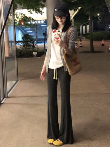 High Waist Slimming Floor-Length Copper Ammonia Silk Bell Bottoms Womens Summer Thin Bell Pants Casual Trousers