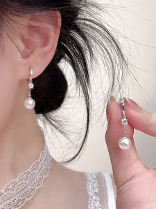 Long Diamante Pearl Ear Drop 925 Sterling Silver